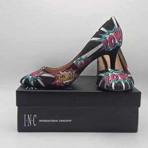 INC International Concepts Comic Book BAM POW Stiletto Pumps Size 10W Wide Limit